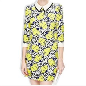 Yellow Floral Polka Dot Lapel Dress